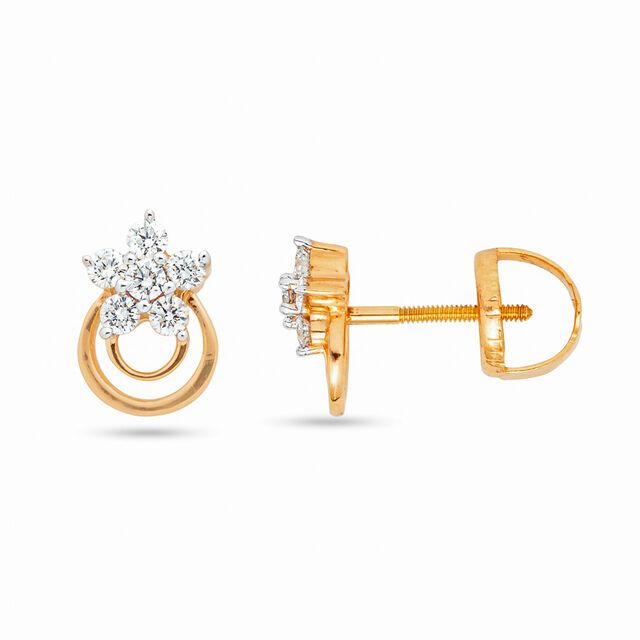 Flower Drop Gold & Diamond Earrings,,hi-res 2