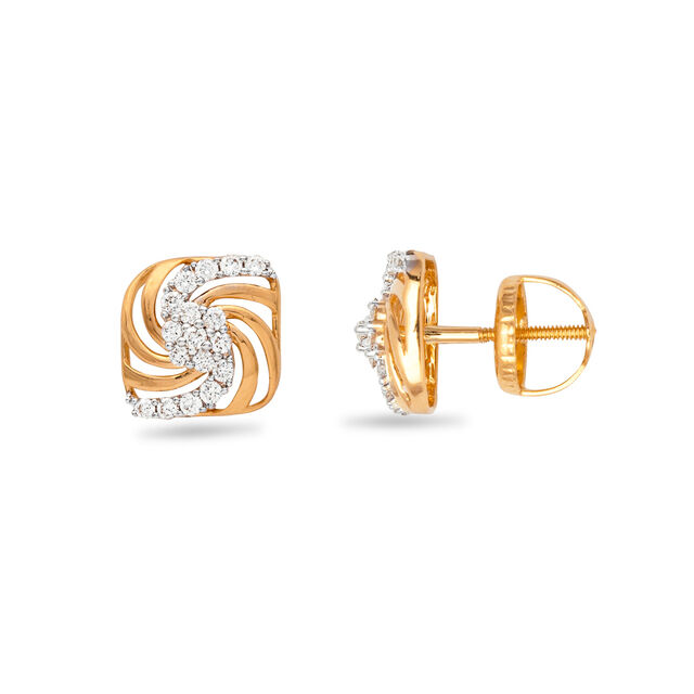 Geometric Swirl Gold & Diamond Earrings,,hi-res 2
