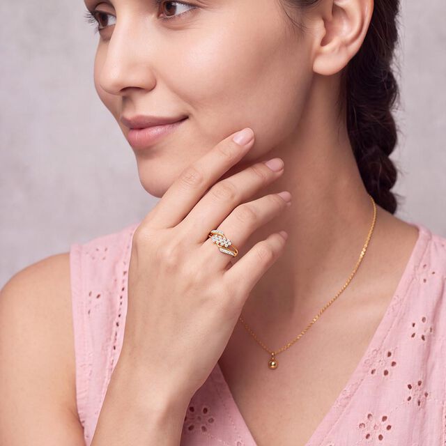 Charming Gold Finger Ring with Diamonds,,hi-res 2