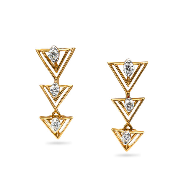 Triangular Gold and Diamond Drop Earrings,,hi-res 