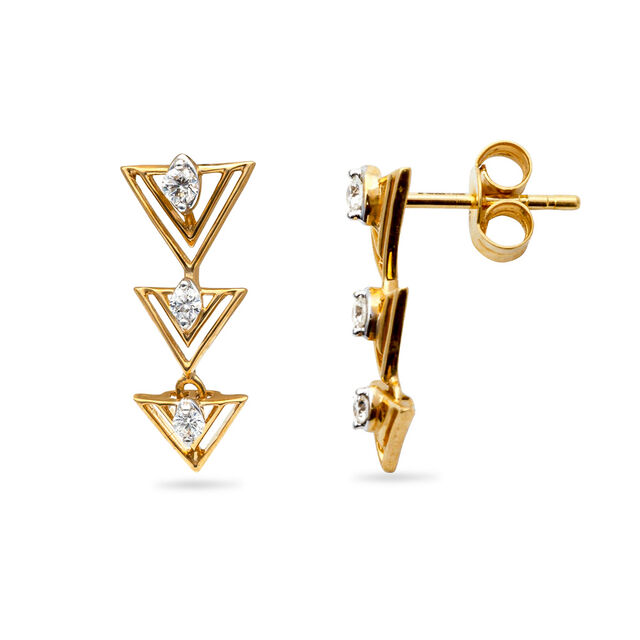 Triangular Gold and Diamond Drop Earrings,,hi-res 2