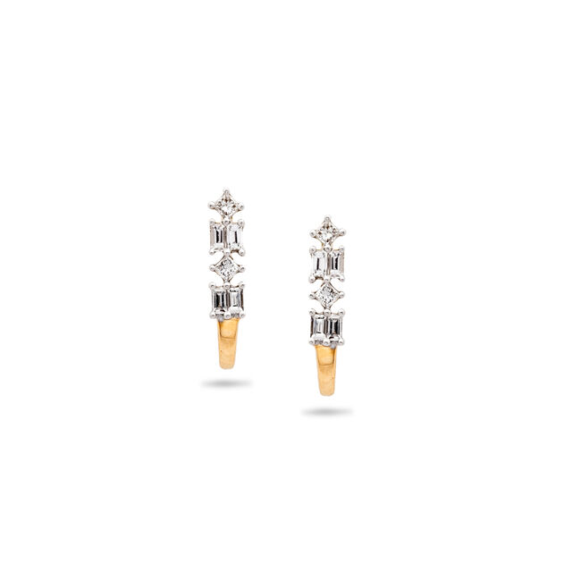 Sleek Gold and Diamond Hoop Earrings,,hi-res 