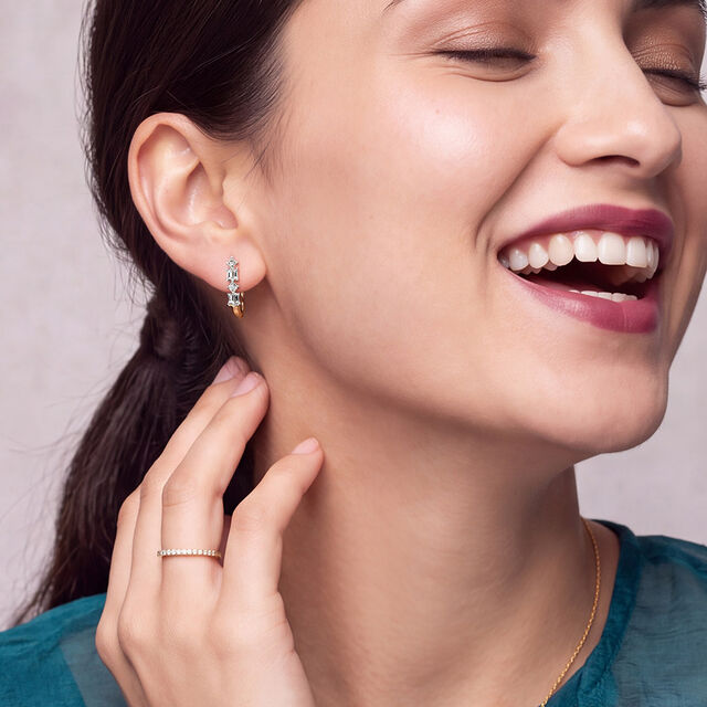 Sleek Gold and Diamond Hoop Earrings,,hi-res 2