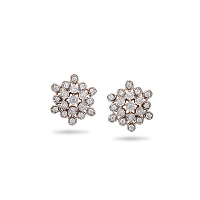 Floral Gold & Diamond Stud Earrings,,hi-res 
