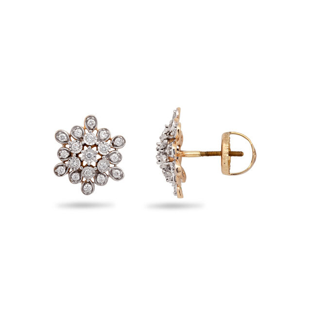 Floral Gold & Diamond Stud Earrings,,hi-res 2