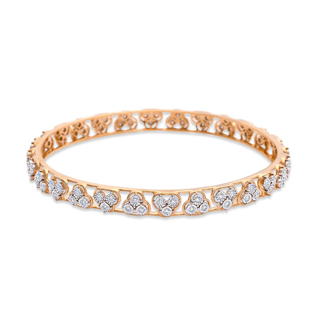 Modern Motif Diamond & Gold Bangle,,hi-res 