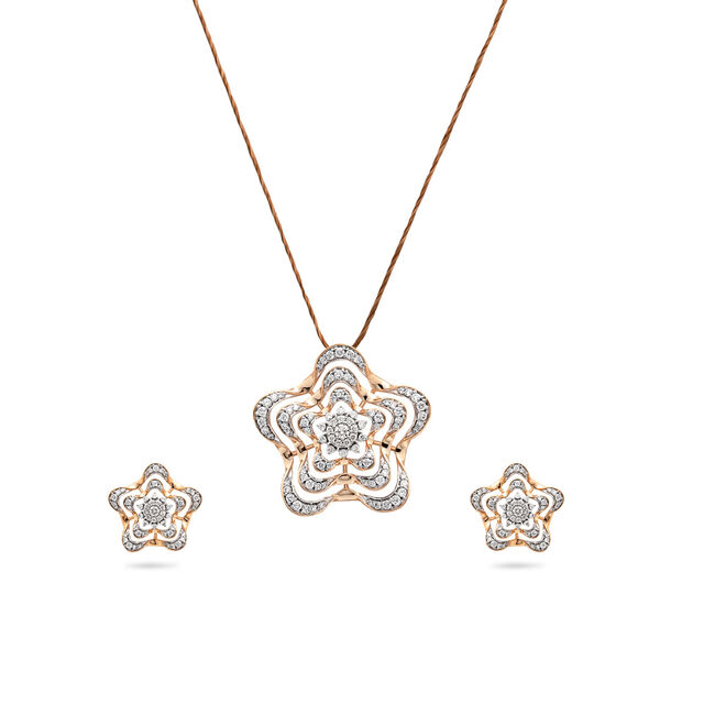 Hypnotic Floral Diamond Pendant and Earring Gold Set,,hi-res 