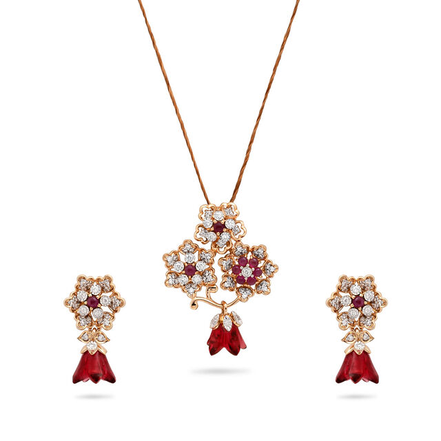 Traditional Elegance Flower Earring and Pendant Set,,hi-res 
