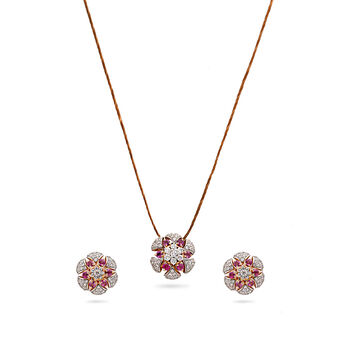Flower Motif Pendant and Earrings Set