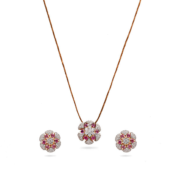 Flower Motif Pendant and Earrings Set,,hi-res 