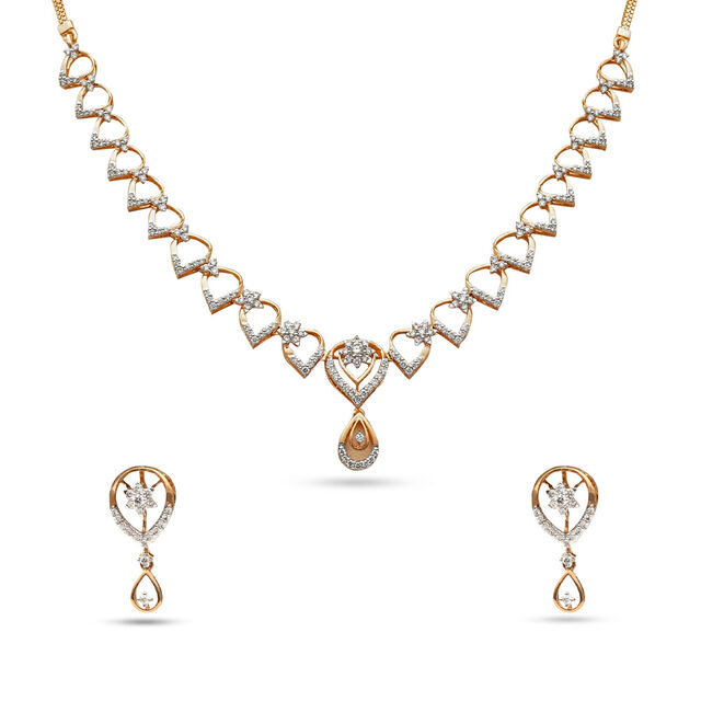 Rose Gold & Diamond Leaf Inspired Necklace Set,,hi-res 