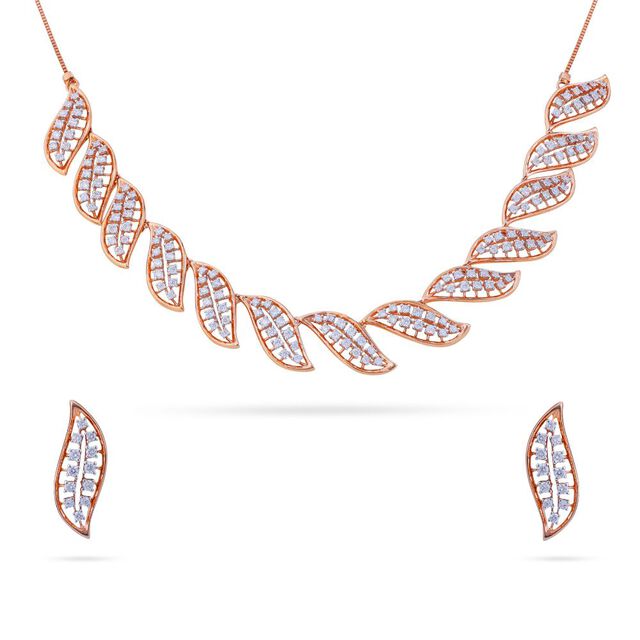 Tanishq 22KT Diamond Necklace Set for Women 