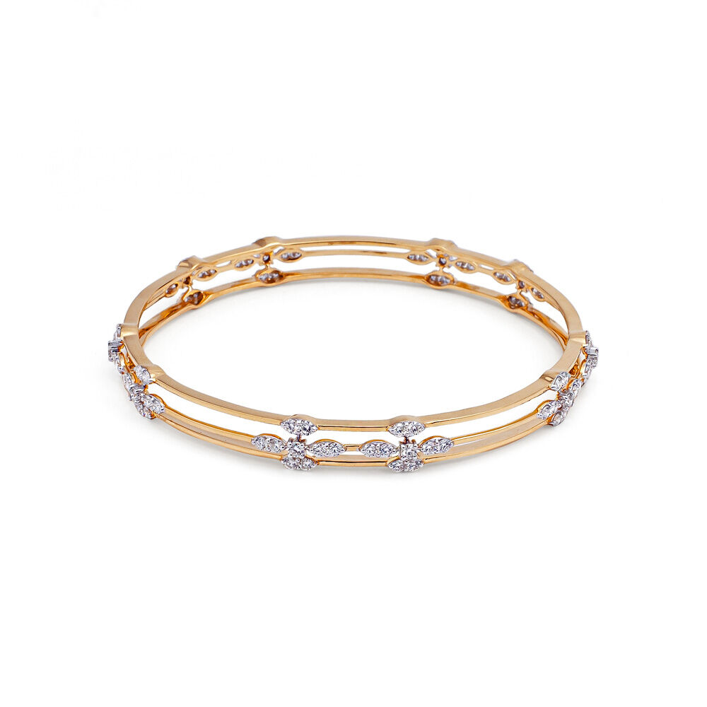 Dainty Floral Gold and Diamond Bangle