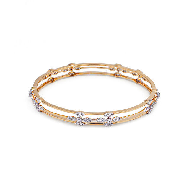 Dainty Floral Gold and Diamond Bangle,,hi-res 