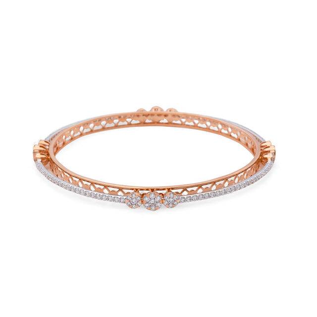 Floral Elegance Gold and Diamond Bangle,,hi-res 
