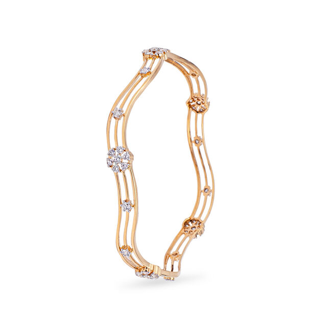 Delicate Snowflake Motif Diamond and Gold Bangle,,hi-res 2