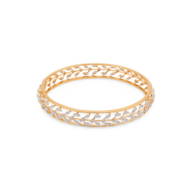 Nature-Inspired Gold and Diamond Bangle,,hi-res 