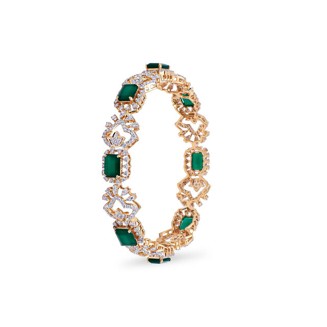Octagon Green Onyx and Diamond Bangle,,hi-res 2