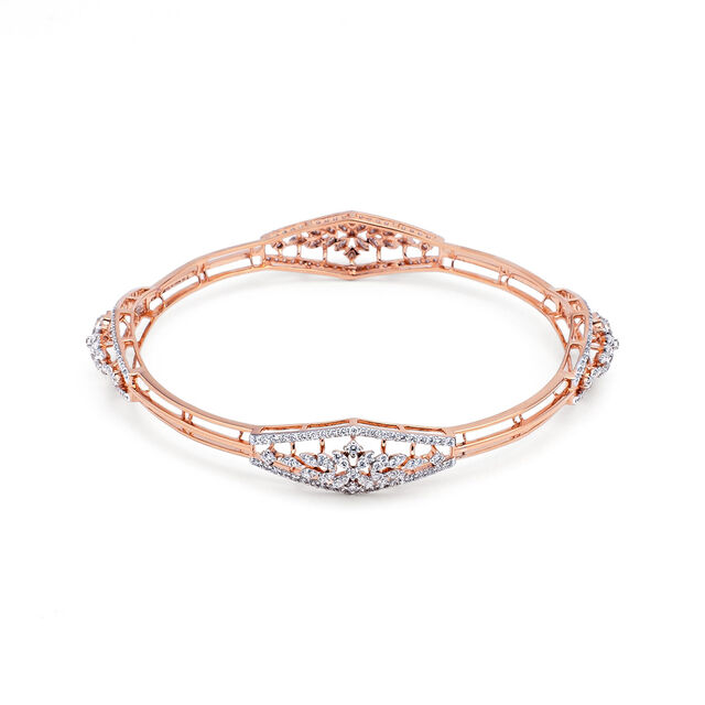 Graceful Floral Diamond and Rose Gold Bangle,,hi-res 
