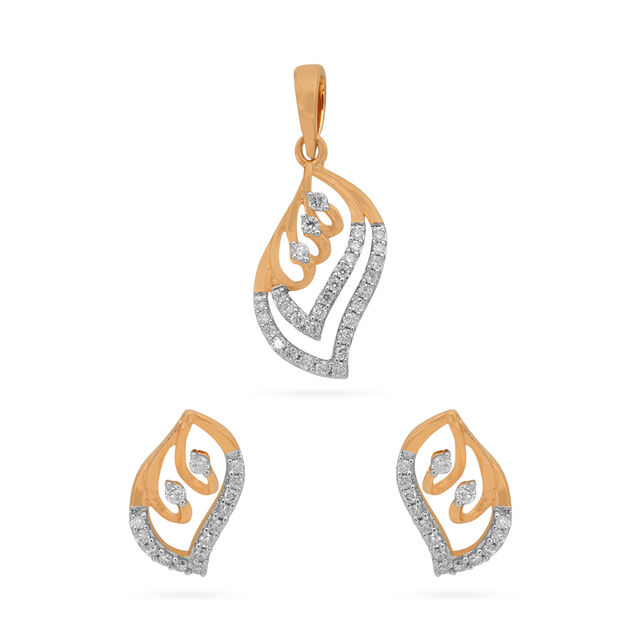 Tanishq 18 Karat Diamond Pendant and Earrings Set for Women 