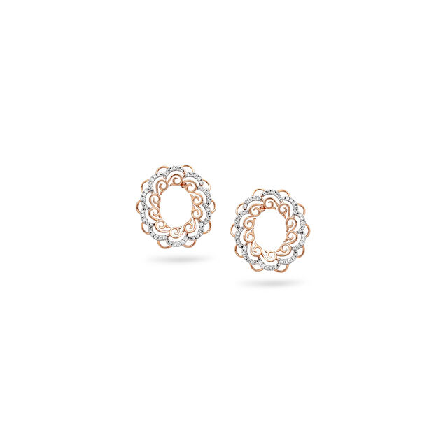 Floral Grace Rose Gold Studs,,hi-res 