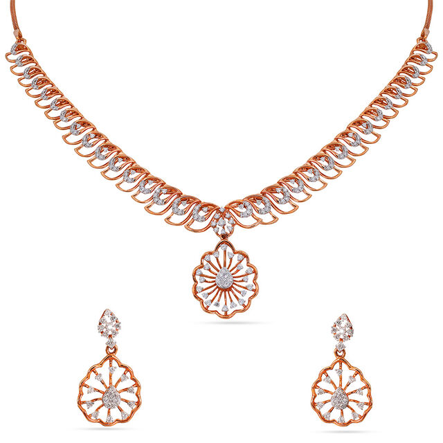 Tanishq 18KT Diamond Necklace Set for Women 