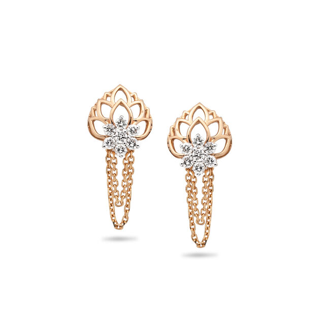 Lotus-Inspired Diamond and Gold Earrings,,hi-res 