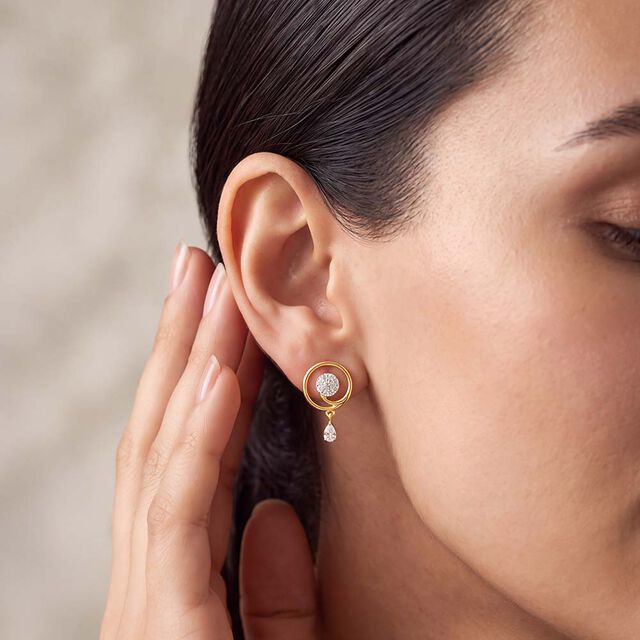Tanishq 18 KT Swirl Drop Studs for Women 2