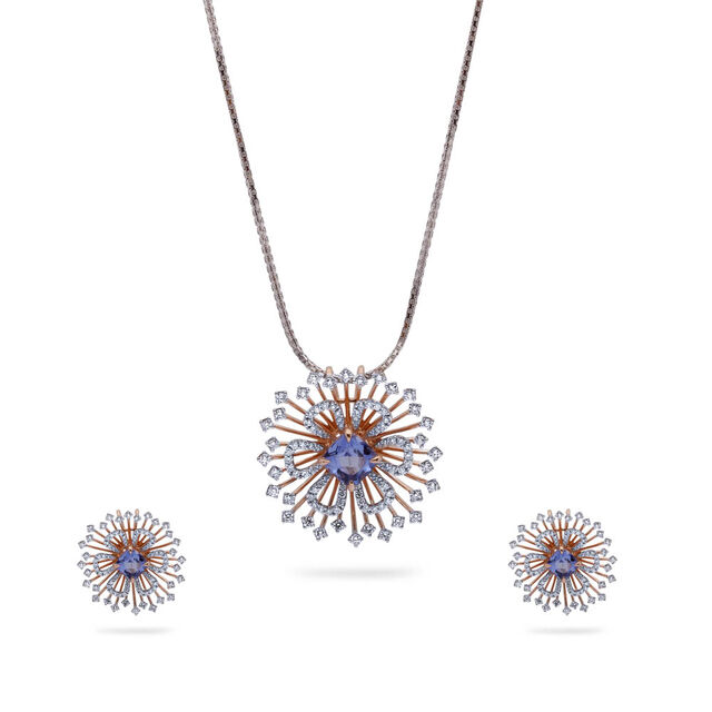 Tanishq Gold Pendant and Earrings Set 