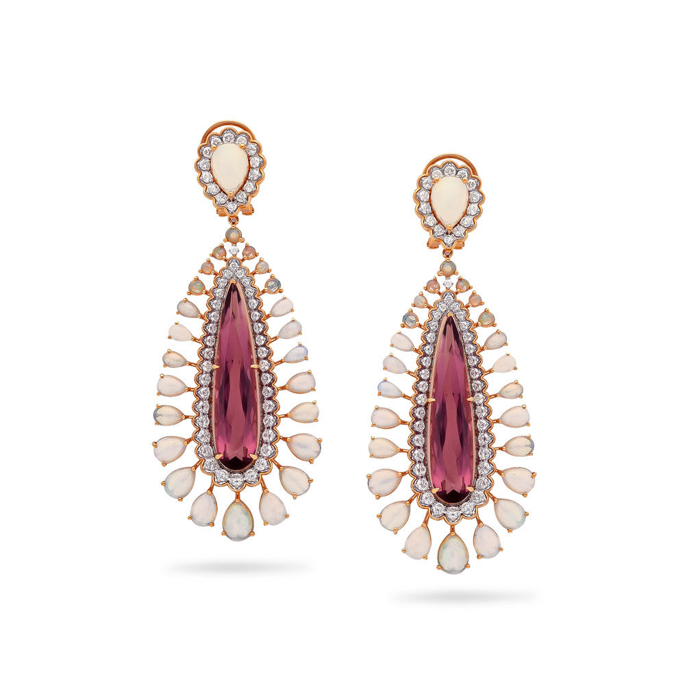 Magenta chandelier earrings sales