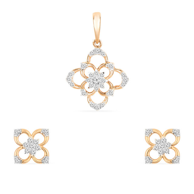 Tanishq 18KT Diamond Pendant With Earring for Women 