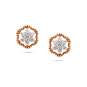 Petite Floral Rose Gold and Diamond Stud Earrings