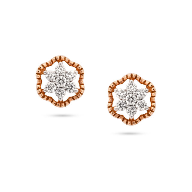 Petite Floral Rose Gold and Diamond Stud Earrings,,hi-res 