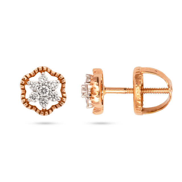 Petite Floral Rose Gold and Diamond Stud Earrings,,hi-res 2