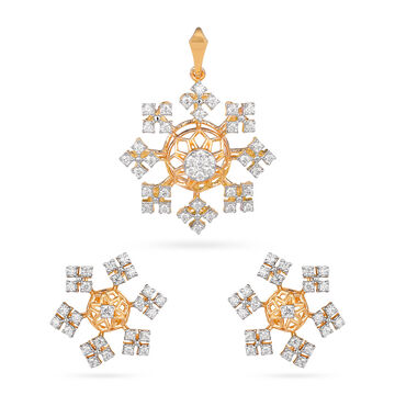 Tanishq 18 Karat Diamond Pendant and Earrings Set for Women