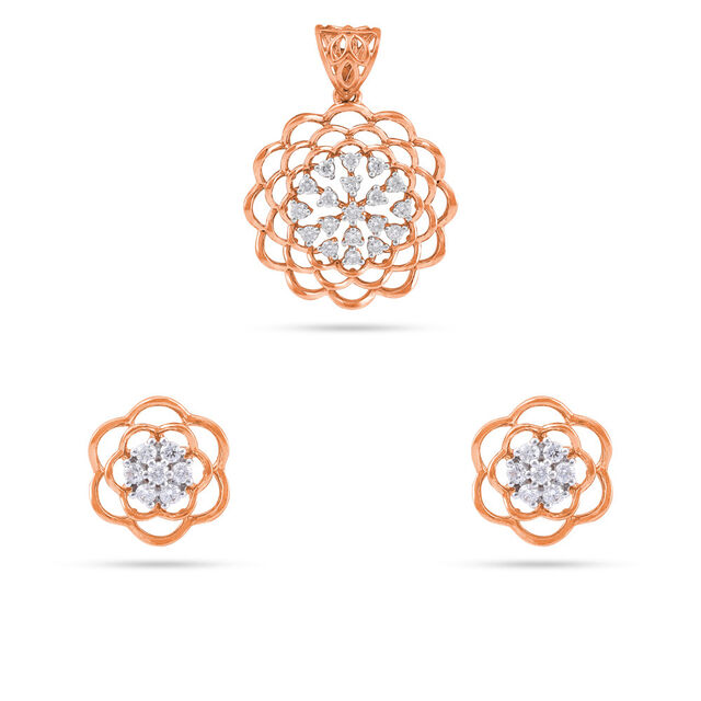 Floral Diamond Gold Pendant Set 