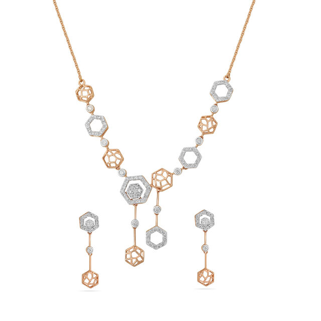 Regal Rose Gold Diamond Necklace Set 