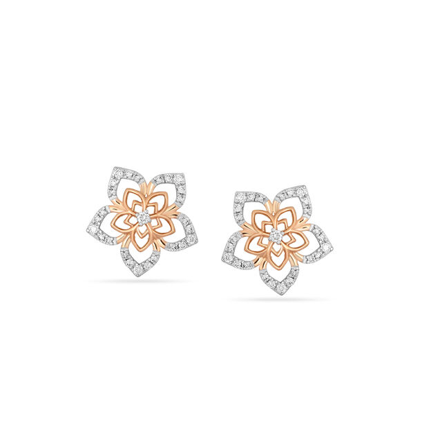 Tanishq Rose Gold & Diamond Stud Earrings for Women 