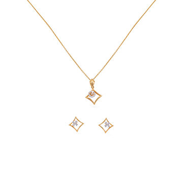Tanishq 18KT Diamond Pendant with Chain and Earrings Set for Women