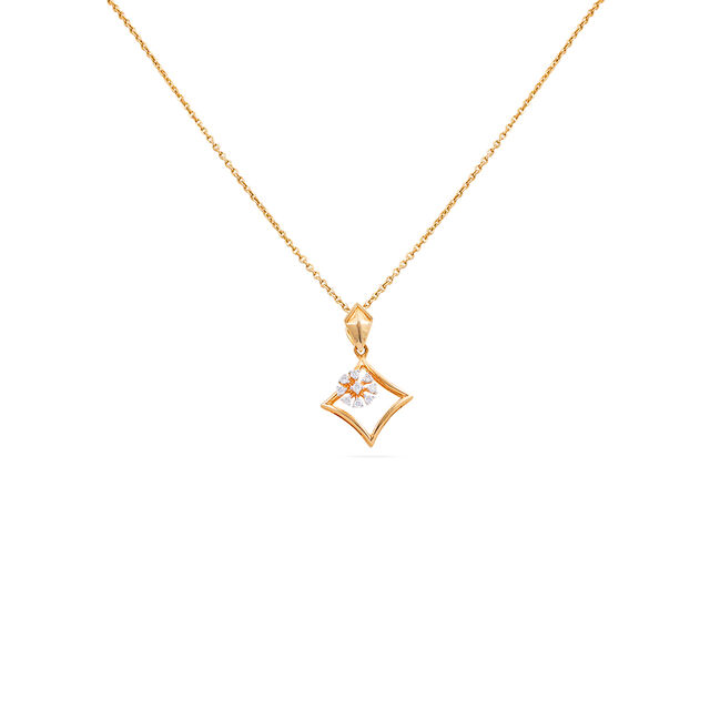 Tanishq 18KT Diamond Pendant with Chain and Earrings Set for Women 2