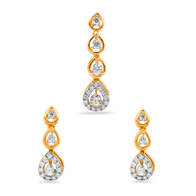 Tanishq 18 Karat Diamond Pendant and Earrings Set for Women 