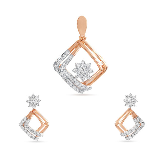 Tanishq 18KT Diamond Pendant and Earrings Set for Women 