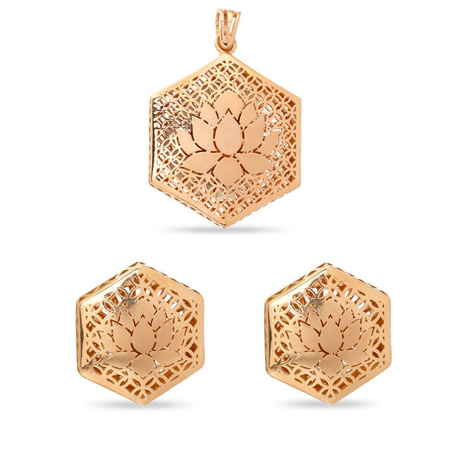 Tanishq 18 Karat Gold Pendant and Earrings Set for Women 