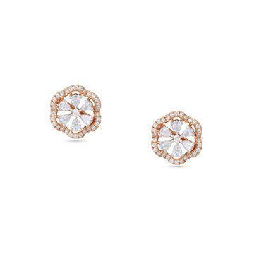 Elegant Rose Gold Diamond Floral Stud Earrings