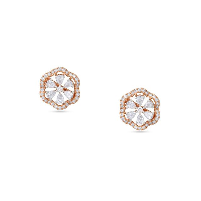 Elegant Rose Gold Diamond Floral Stud Earrings 