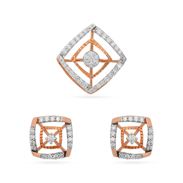Tanishq 18 Karat Diamond Pendant and Earrings Set for Women 