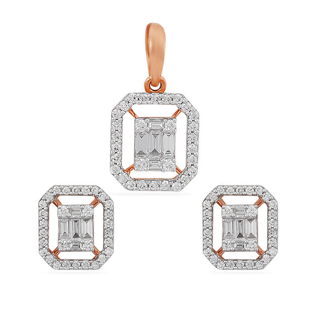 Tanishq 18 Karat Diamond Pendant and Earrings Set for Women 