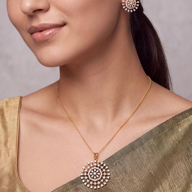 Tanishq 18KT Diamond Pendant and Earrings Set for Women 2