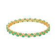 Traditional Design Gold Bangle with Green Gemstones (Single Bangle) 