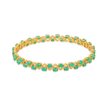 Traditional Design Gold Bangle with Green Gemstones (Single Bangle)